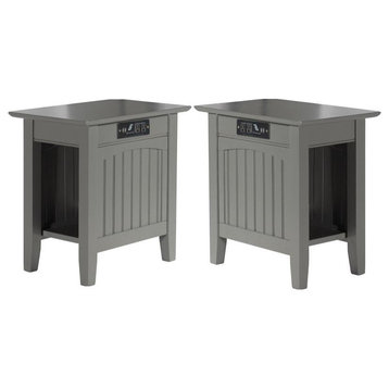 Home Square 2 Piece Nantucket Chair Side Table with Charger Set in Grey