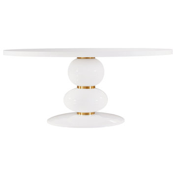 Puff Round 72" Dining Table, Modern White Gold Pedestal Base Kitchen Table