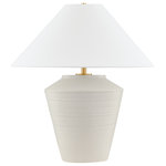 Mitzi - Rachie 23" High Aged Brass/ Ceramic Whitewash Terracotta Table Lamp - Inspired by raw beauty of the desert, this whitewashed terracotta table lamp is calm and refreshing. The textural body contrasts beautifully with the angular tapered white linen shade. An Aged Brass frame provides a surprising metallic finish. Part of THELIFESTYLEDCO collection.