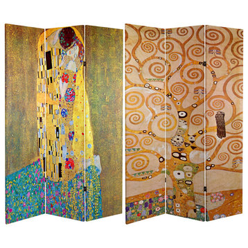 6' Tall Double Sided Works of Klimt Room Divider, The Kiss/Tree of Life