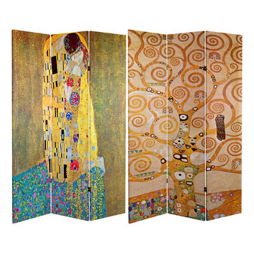 6' Tall Double Sided Works of Klimt Room Divider, The Kiss/Tree of Life