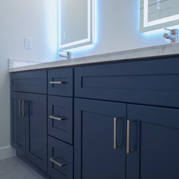 Modern Navy Blue Bathroom Vanity with LED Backlit Mirrors