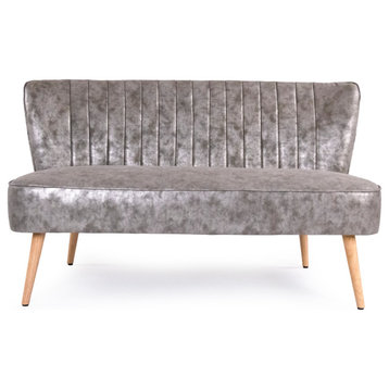 Grey Faux Leather Bench