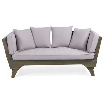 Classic Outdoor Loveseat, Acacia Wood Frame With Cushioned Seat and Back, Gray