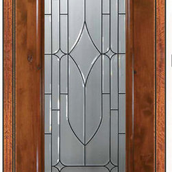 Pre-hung Single Door 96 Wood Alder Bourbon 1 Panel 3/4 Lite Glass - Front Doors