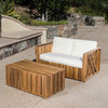GDF Studio Edward Outdoor Acacia Wood Loveseat and Coffee Table Set, Natural Sta