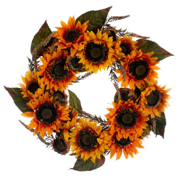 24" Yellow Sunflower Wreath With Fern
