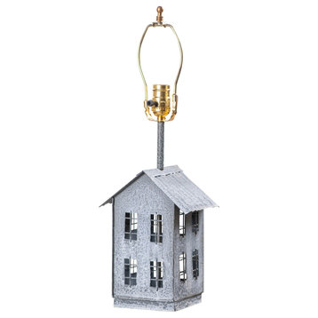 Irvins Country Tinware House Shaped Lamp Base in Weathered Zinc 22 Inches