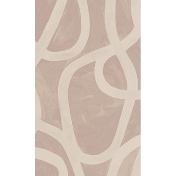 Brushstroke Swirl Geometric Wallpaper, Coral, Double Roll