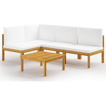 vidaXL Patio Lounge Set 5 Piece Sofa with Cushions Cream Solid Acacia Wood