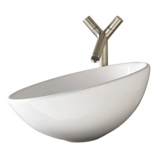 Ronbow 200043-WH Sloped Rim Round Ceramic Vessel Bathroom Sink, White ...
