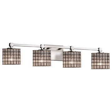 Tetra 4-Light Bath Bar, Oval Shade, Brushed Nickel, Grid With Clear Bubbles E26