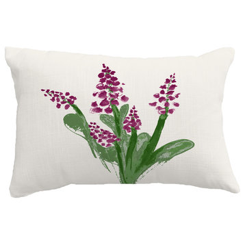 Bluebell Floral Print Throw Pillow With Linen Texture, Purple, 14"x20"