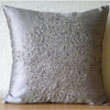 Silver Gold Damask, Silver 24"x24" Silk Pillow Shams