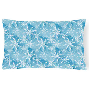 Bb7553Pw1216 Watercolor Snowflake On Blue Outdoor Canvas Pillow