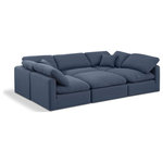 Meridian Furniture - Indulge Upholstered Modular U-Shaped Sectional, Navy, 6-Piece: 3 Armless Chair, 2 Corner Chair, 1 Ottoman, Down Stuffed Linen Textured Fabric - Experience ultimate comfort and style with our navy linen textured fabric Indulge Sectional. The luxurious linen texture of the fabric will elevate the aesthetic of any room. This sofa provides ample space for you to relax while its modular build offers the option of unlimited configurations. Whether you're looking to add a stylish element to your living room or a comfortable seating option to your bedroom, this sofa is the perfect choice.
