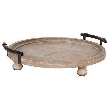 Bruillet Round Wooden Footed Tray, Natural 15 Diameter