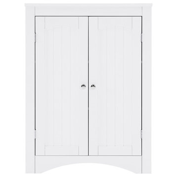 32" MDF 2-door Bath Corner Cabinet, Shelves, White