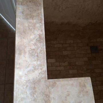 ForzaStone Walnut Cross Cut Travertine Walk In Shower