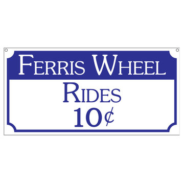 Ferris Wheels Rides, Aluminum Carnival Fair Amusement Park Sign, 6"x12"