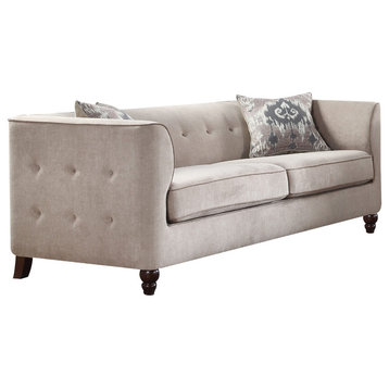 Acme Cyndi Button Tufted Sofa, Light Gray Fabric