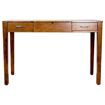 Rectangular Desk, Versatile Design With Drawers & Flip Up Mirror, Walnut Finish