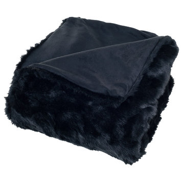Luxury Long-Haired Faux Fur Throw, Black