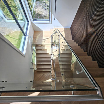 Project #129 | Modern White Oak Staircase with Slanted Risers