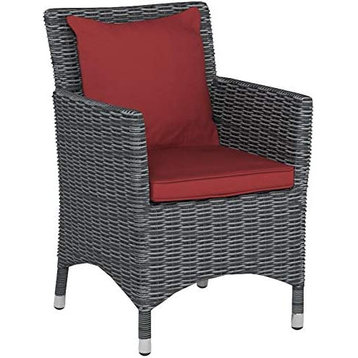 Outdoor Dining Armchair, Wicker Frame and Sunbrella Fabric Cushioned Seat, Red