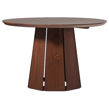 Pemberly Row Modern Wood Pedestal Base Round Top Dining Table - 48 Inch - Brown