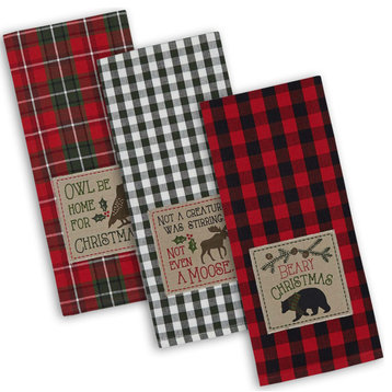 DII Assorted Cabin Christmas Embroidered Dishtowel, Set of 3