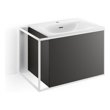 Wall Mounted Single Sink Bathroom Vanity Walnut/ Black