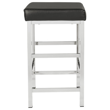 26" Chrome Backless Stool With Black Fabric