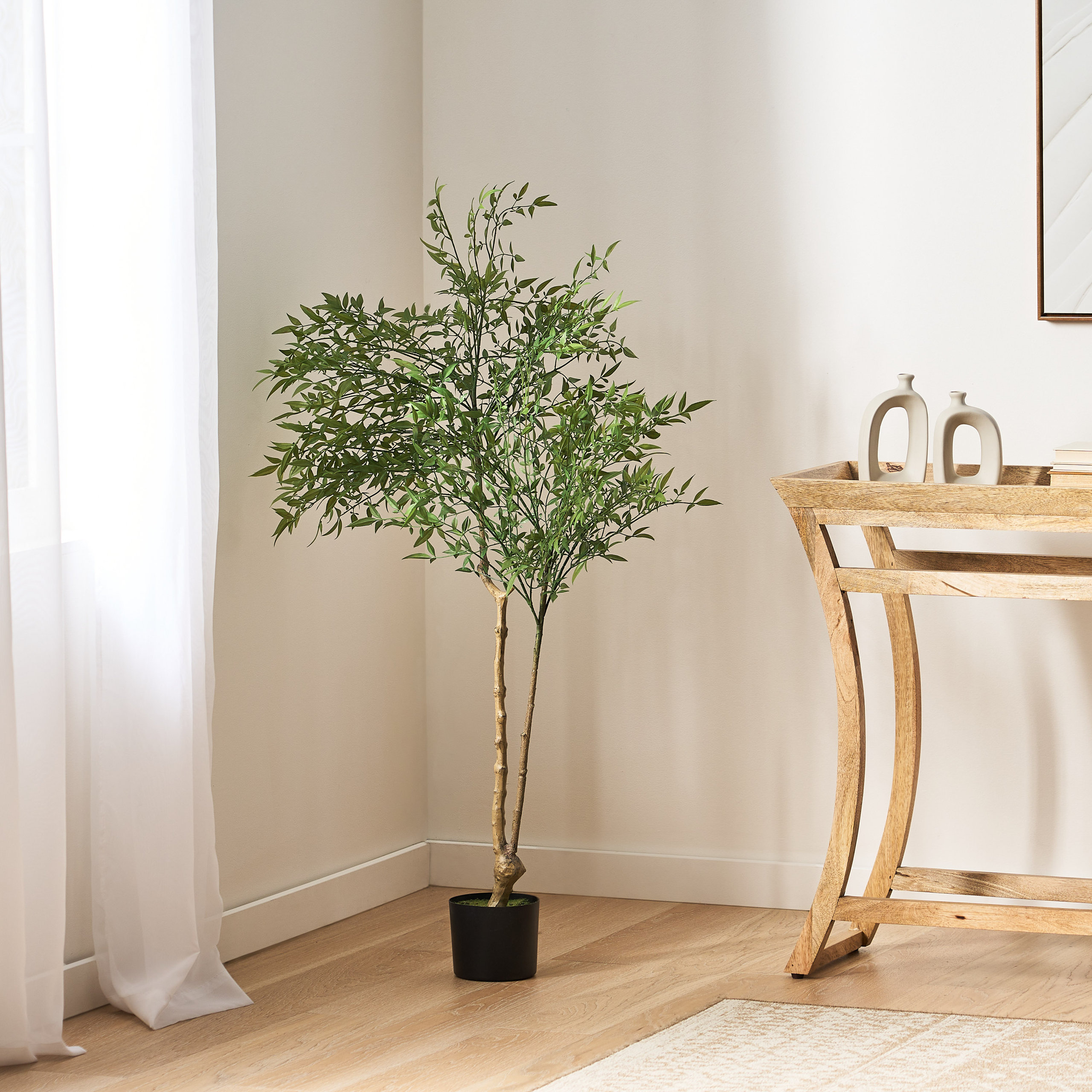 Hartshorn Artificial Heavenly Bamboo Nandina Tree, Green, 31.5wx29.5dx47.2h