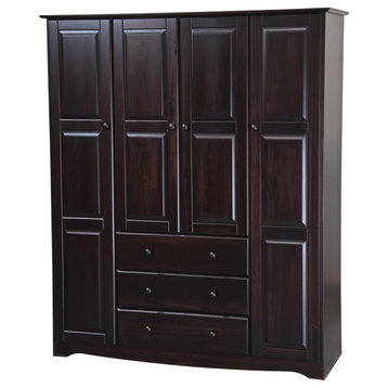 100% Solid Wood Family Wardrobe Armoire, Java