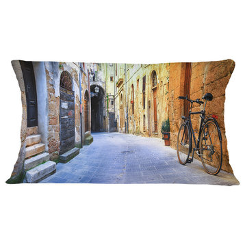 Pictorial Street of Old Italy Cityscape Throw Pillow, 12"x20"