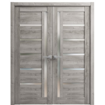 Solid French Double Doors 64 x 80 | Quadro 4088 Nebraska Grey | Frosted Glass