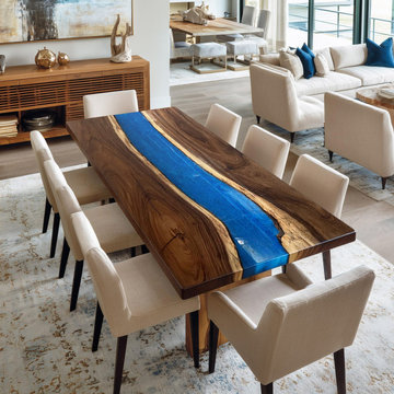 Handcrafted Walnut & Cobalt Blue Epoxy Dining Centerpiece