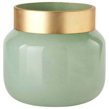 Minty Green Glass With Gold Metal Top Vase, 10"