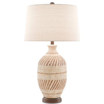 6000-0088 Faiyum Table Lamp, Tan and Brown and Hand Rubbed Bronze