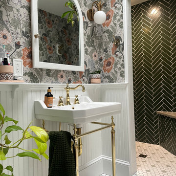 Mosaic Hexagon Bathroom Floor & Hunter Green Shower