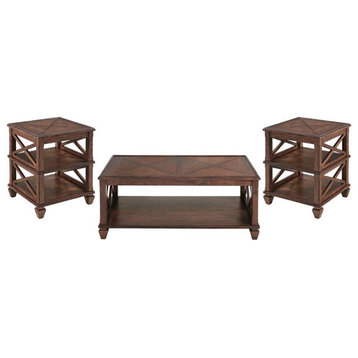 Stockbridge Solid Wood Set Coffee Table and Two 2-Shelf End Tables in Cherry