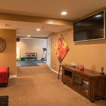 Finished basement with exercise area and small bath in Wexford, PA
