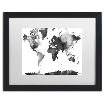Marlene Watson 'World Map BG-1' Framed Art, Black Frame, 16"x20", White Matte