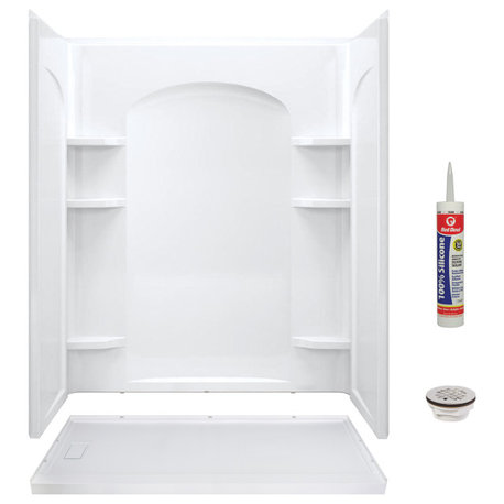 Transolid 60"x32" Low Profile Shower Kit with Left Hand Drain, White