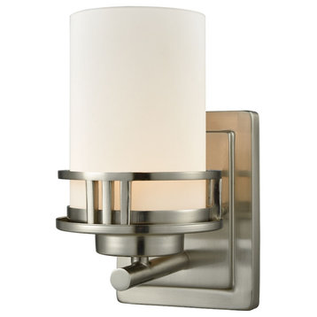Ravendale 1-Light for The Bath, Brushed Nickel With Opal White Glass