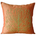 The HomeCentric - Orange Beaded Green Tree 16"x16" Silk Pillowcase, Money Tree - Money Tree is an exclusive 100% handmade decorative pillow cover designed and created with intrinsic detailing. A perfect item to decorate your living room, bedroom, office, couch, chair, sofa or bed. The real color may not be the exactly same as showing in the pictures due to the color difference of monitors. This listing is for Single Pillow Cover only and does not include Pillow or Inserts.