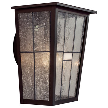 1 Light Outdoor Wall Lantern, Antique Bronze, Clear Seeded Art Glass Panels