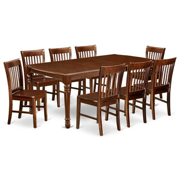 East West Furniture Dover 9-piece Wood Kitchen Table Set in Mahogany