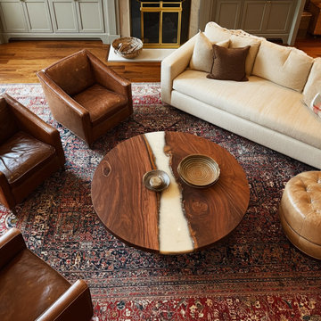 Handcrafted Round Walnut & Milky White Epoxy Coffee Table